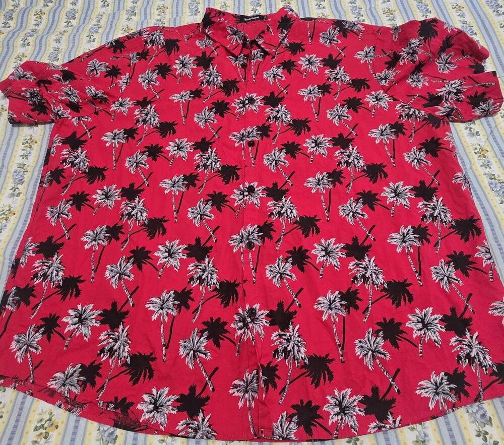 Vatpave Short Sleeve Shirt XXL Red Palm Tree Button Down Cotton